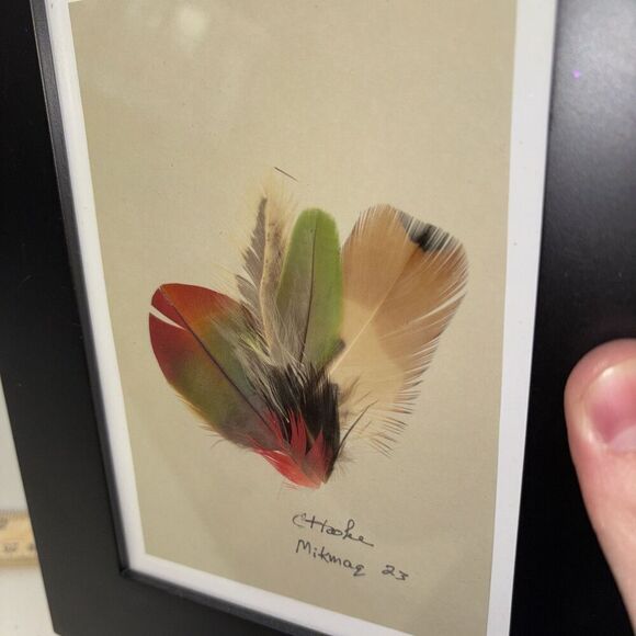 Signed C Hooke Mikmaq Feather Art Native Mi’kmaq Nova Scotia Canada Framed - Picture 5 of 6